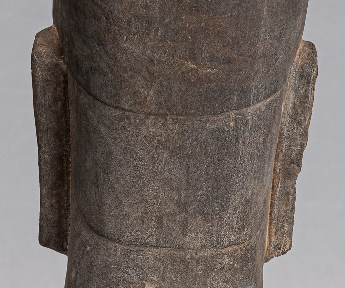 Vishnu Statue - Antique Phnom Da Style Stone Mounted Vishnu Head - 37cm/15"