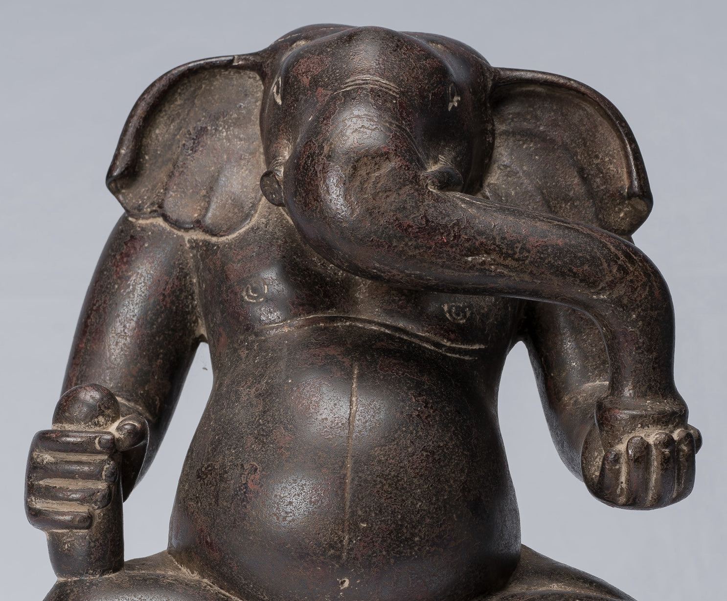 Antique Cham Style Vietnamese Seated Stone Ganesha Statue - 31cm/12"