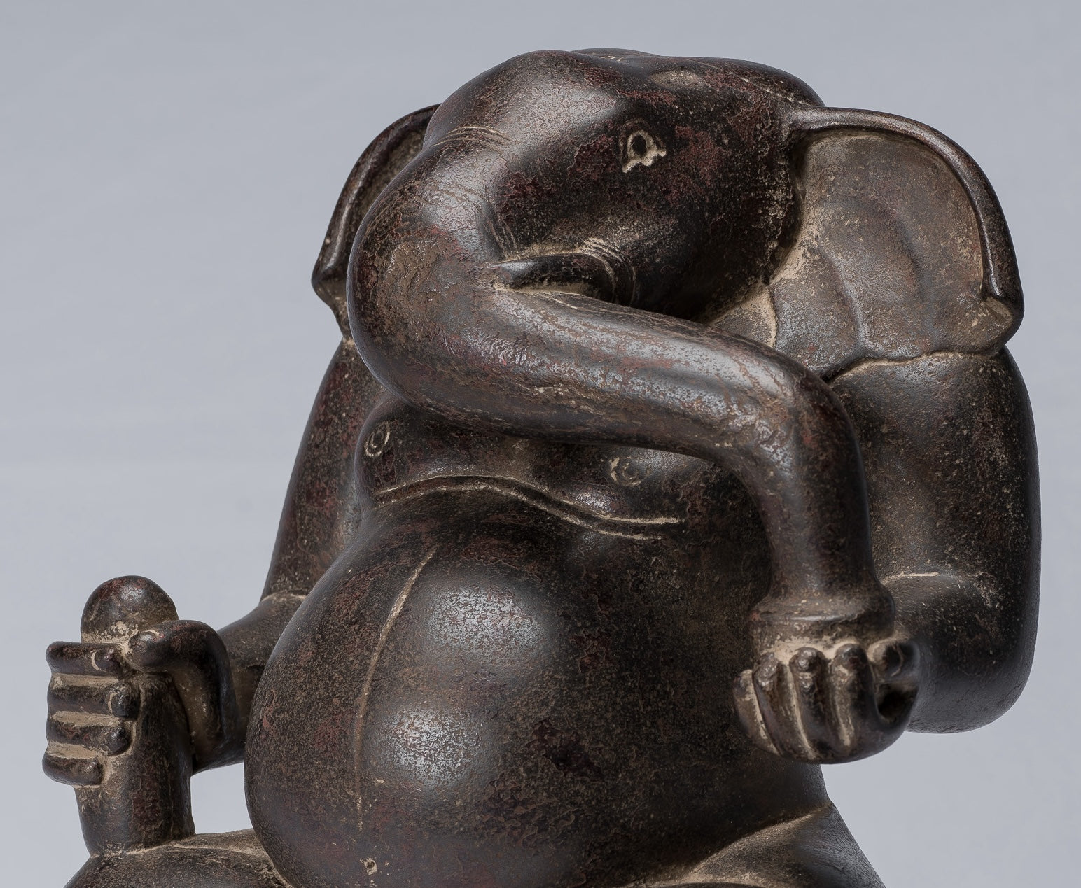 Antique Cham Style Vietnamese Seated Stone Ganesha Statue - 31cm/12"