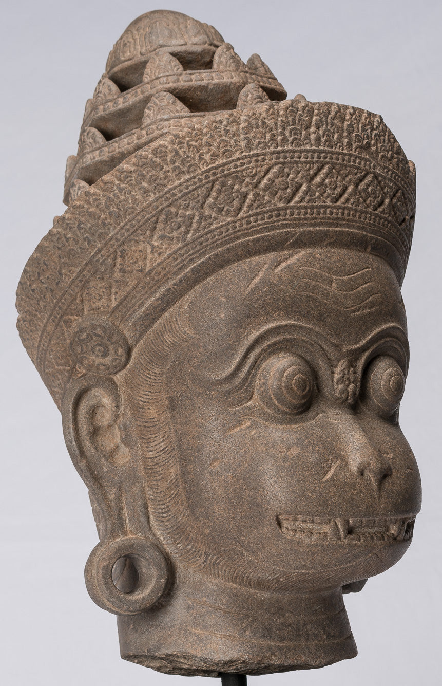 Antique JMER Style Stone Banteay Srei Hindu God Statue Hanuman - 56cm/22 "de alto