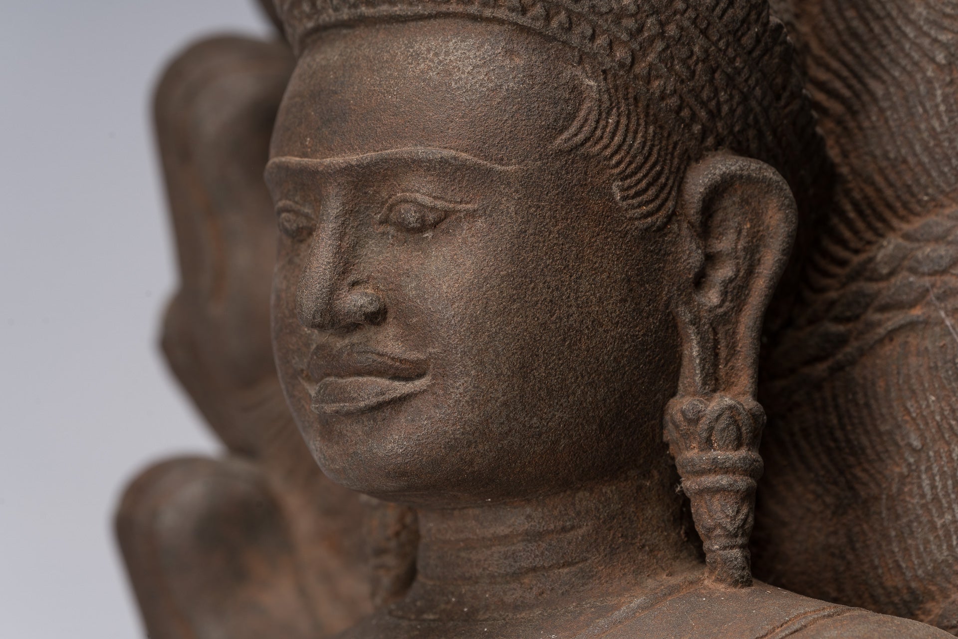 Buddha Statue - Antique Bayon Style Khmer Stone Seated Naga Meditation Buddha - 67cm/27"