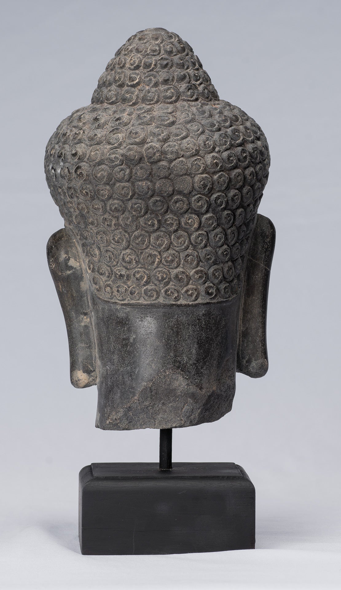 Statue de Shiva - Tête de Shiva en pierre noire de style khmer antique Yaksha et Yakshaswaroop - 31 cm/12"