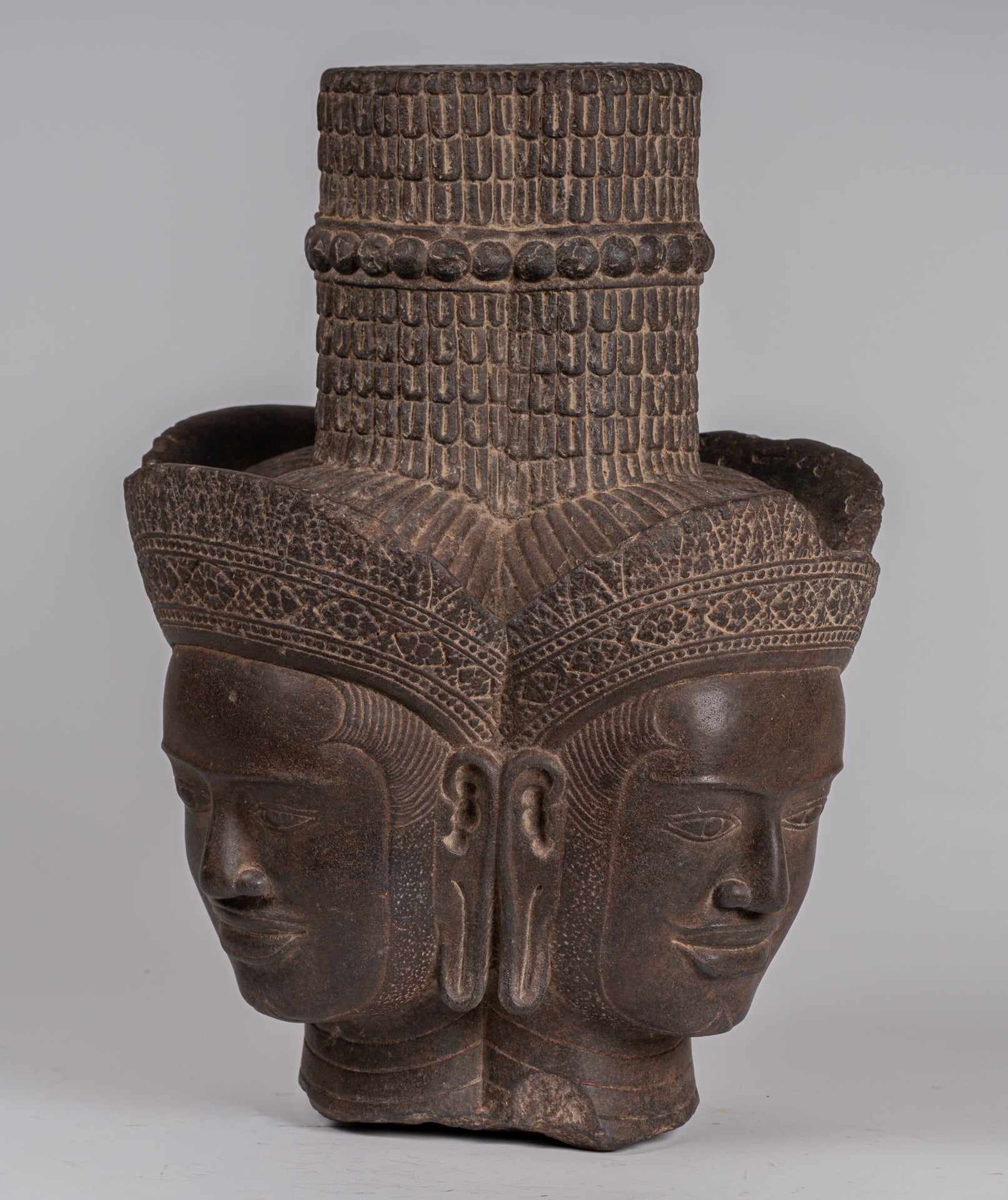 Brahma Statue - Antique Khmer Style Koh Ker Stone Brahma Head - Hindu God Creation - 42cm/17"