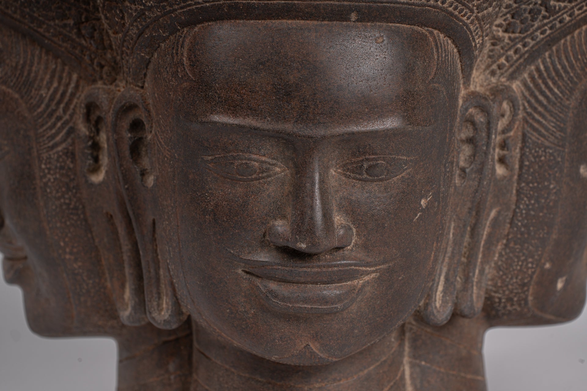 Brahma Statue - Antique Khmer Style Koh Ker Stone Brahma Head - Hindu God Creation - 42cm/17"