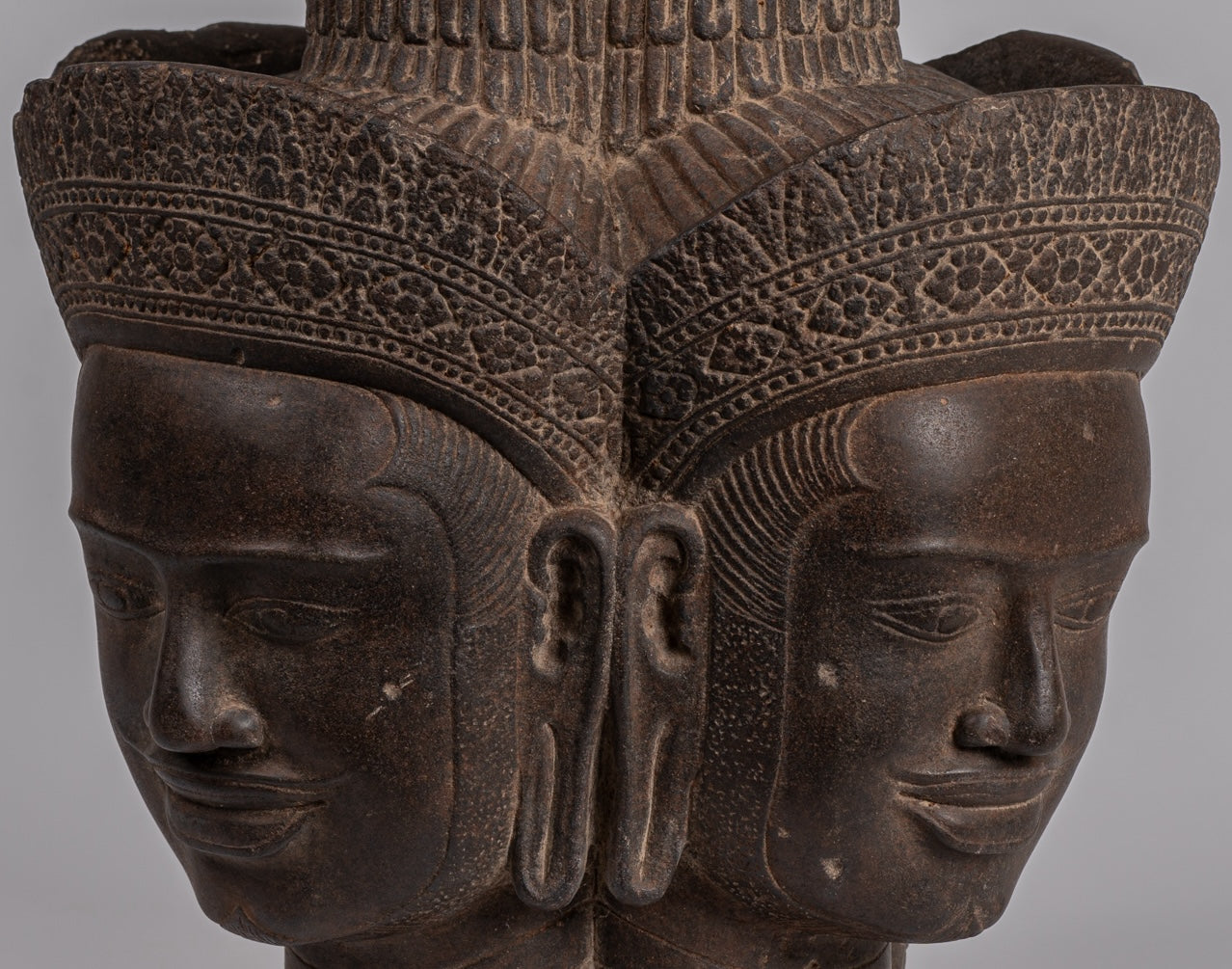 Brahma Statue - Antique Khmer Style Koh Ker Stone Brahma Head - Hindu God Creation - 42cm/17"