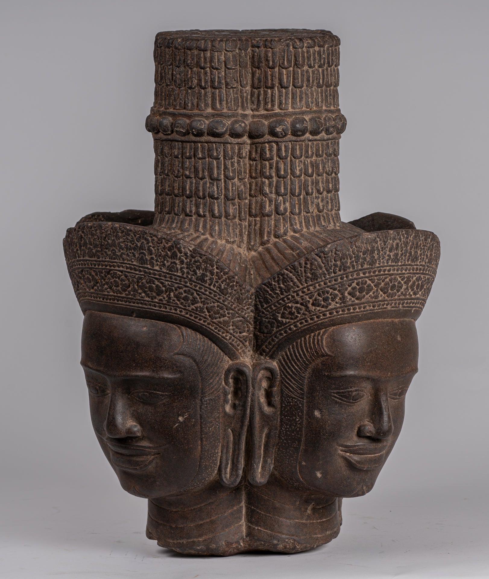 Brahma Statue - Antique Khmer Style Koh Ker Stone Brahma Head - Hindu God Creation - 42cm/17"