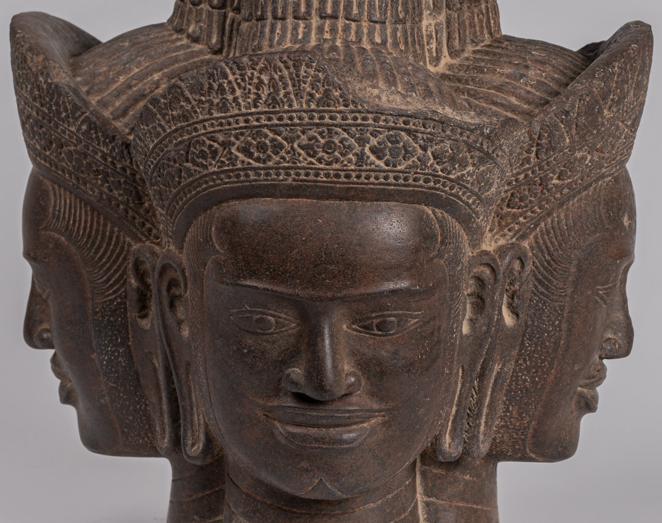 Brahma Statue - Antique Khmer Style Koh Ker Stone Brahma Head - Hindu God Creation - 42cm/17"