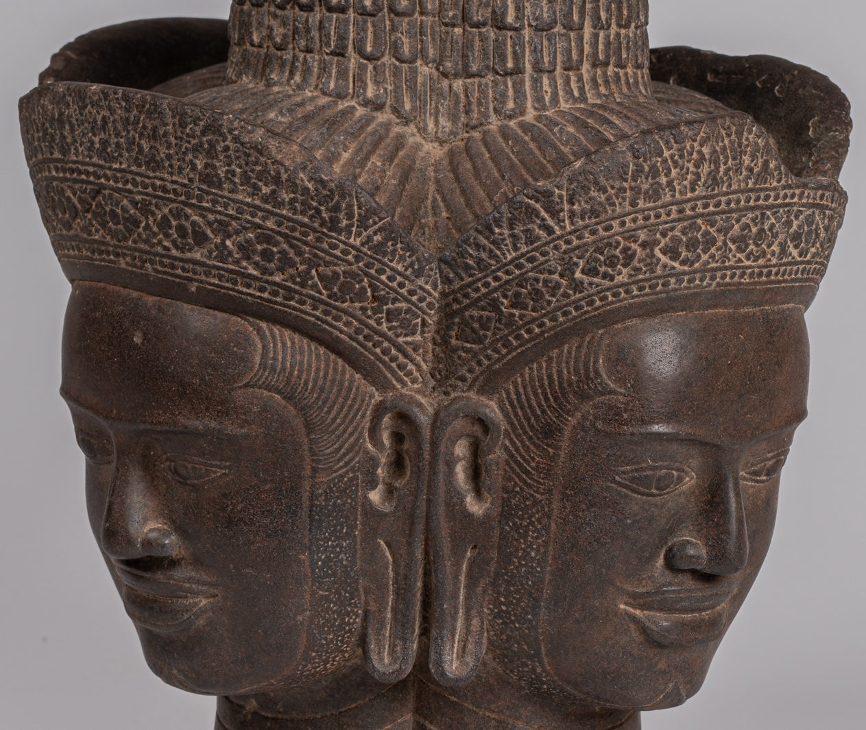 Brahma Statue - Antique Khmer Style Koh Ker Stone Brahma Head - Hindu God Creation - 42cm/17"