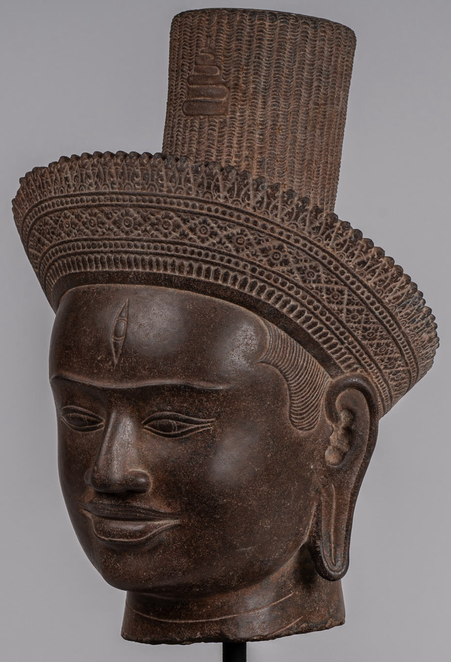 Estatua de Shiva - Estatua de cabeza de Stone Shiva de Khmer Stone de Khmer Stone - El destructor - 54cm/22 "