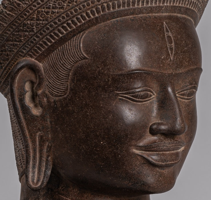 Estatua de Shiva - Estatua de cabeza de Stone Shiva de Khmer Stone de Khmer Stone - El destructor - 54cm/22 "