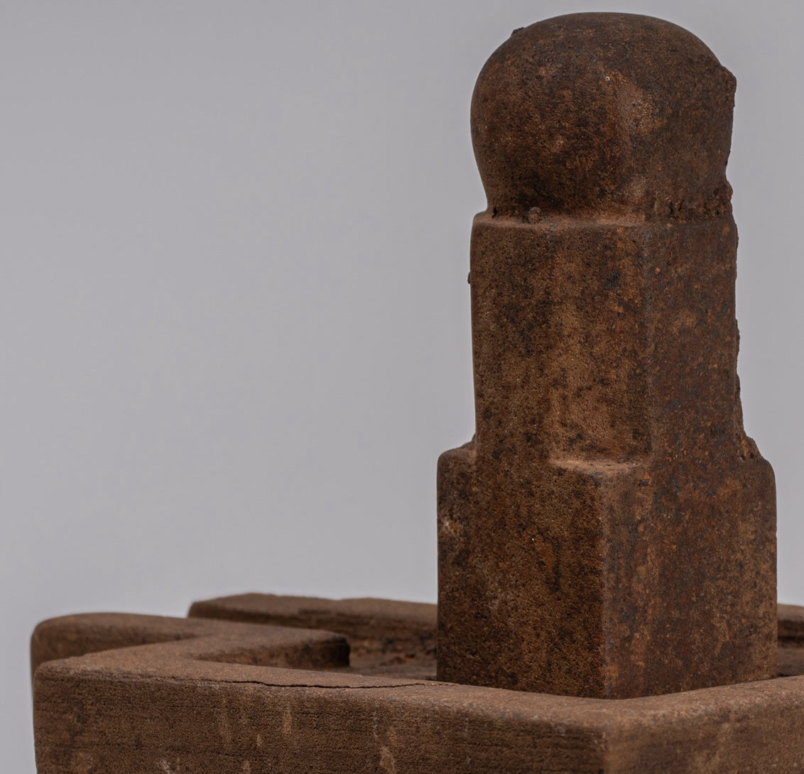 Linga Statue - Antique Khmer Style Two Piece Stone Linga / Lingnum & Yoni - 20cm/8"