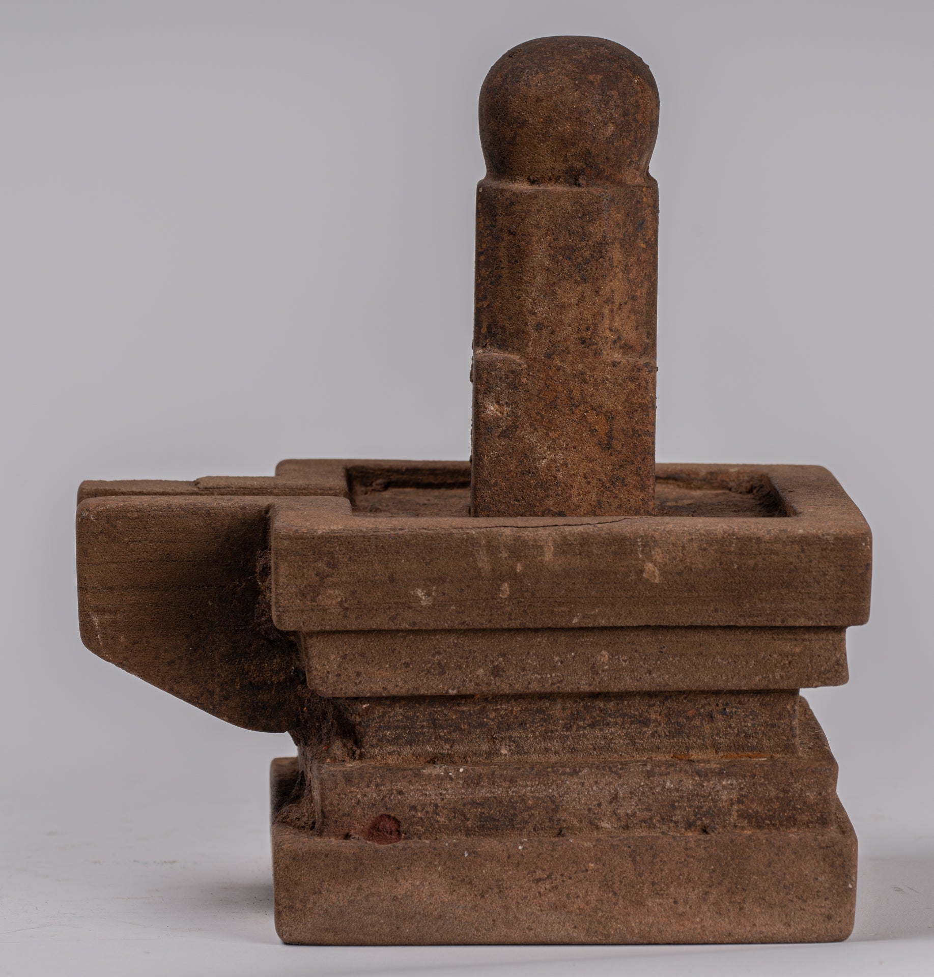 Linga Statue - Antique Khmer Style Two Piece Stone Linga / Lingnum & Yoni - 20cm/8"