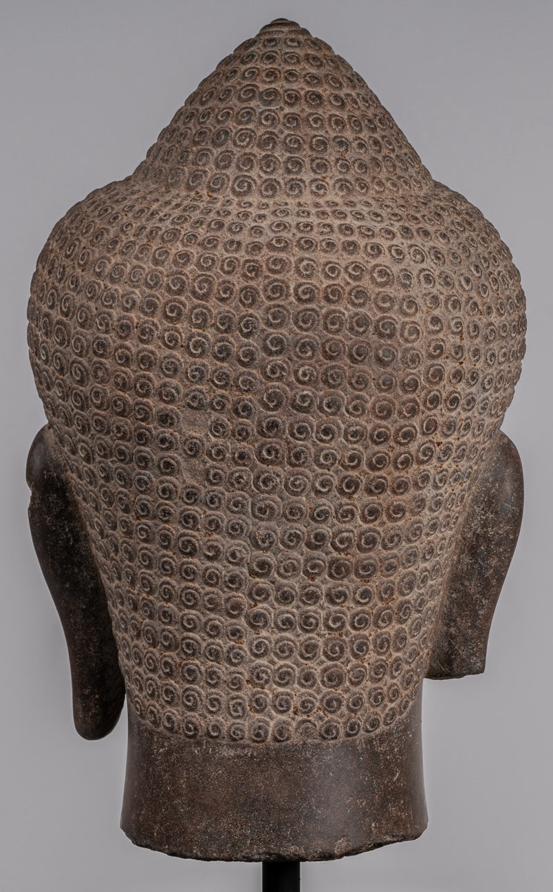 Statue Shiva - Antique Khmer Style Brown Stone Shiva Head Statue - The Destroyer - 52cm/21 "