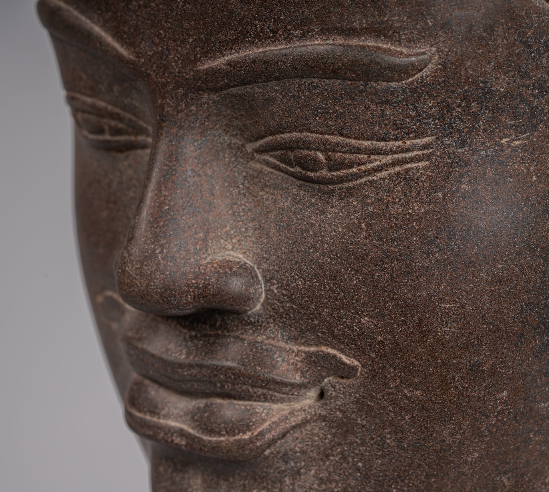 Statue Shiva - Antique Khmer Style Brown Stone Shiva Head Statue - The Destroyer - 52cm/21 "