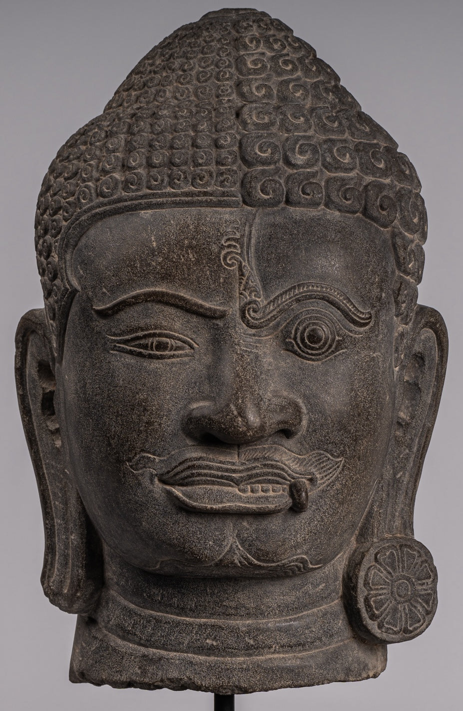 Shiva Statue - Antique Khmer Style Grey Stone Yaksha & Yakshaswaroop Shiva Head- 48cm/19 "