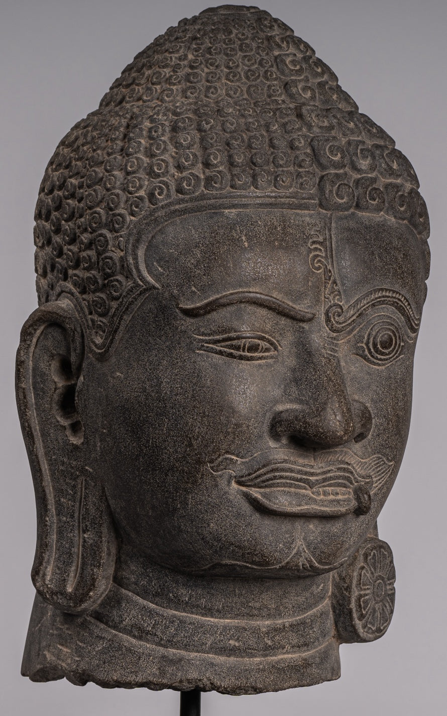 Shiva Statue - Antique Khmer Style Grey Stone Yaksha & Yakshaswaroop Shiva Head- 48cm/19 "