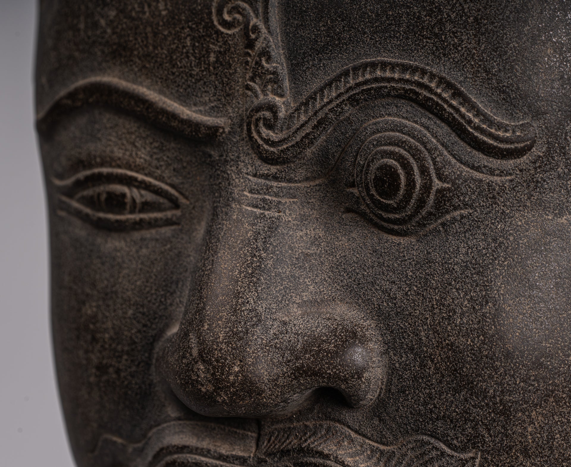 Shiva Statue - Antique Khmer Style Grey Stone Yaksha & Yakshaswaroop Shiva Head- 48cm/19 "