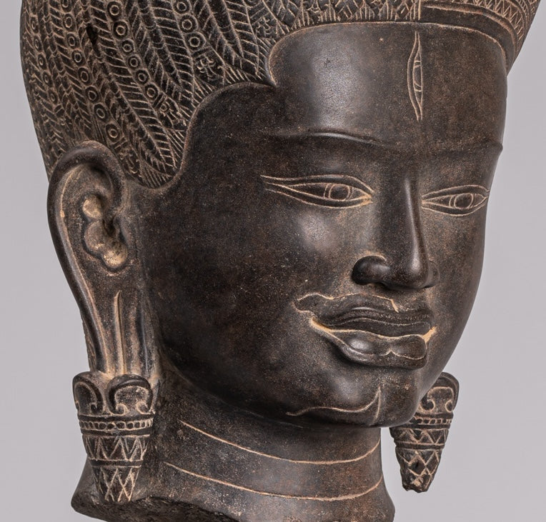 Statue Ardhanarishvara - Antique Baphuon Style Khmer Sandstone in piedi Shiva Parvati Statue - 57cm/23 "