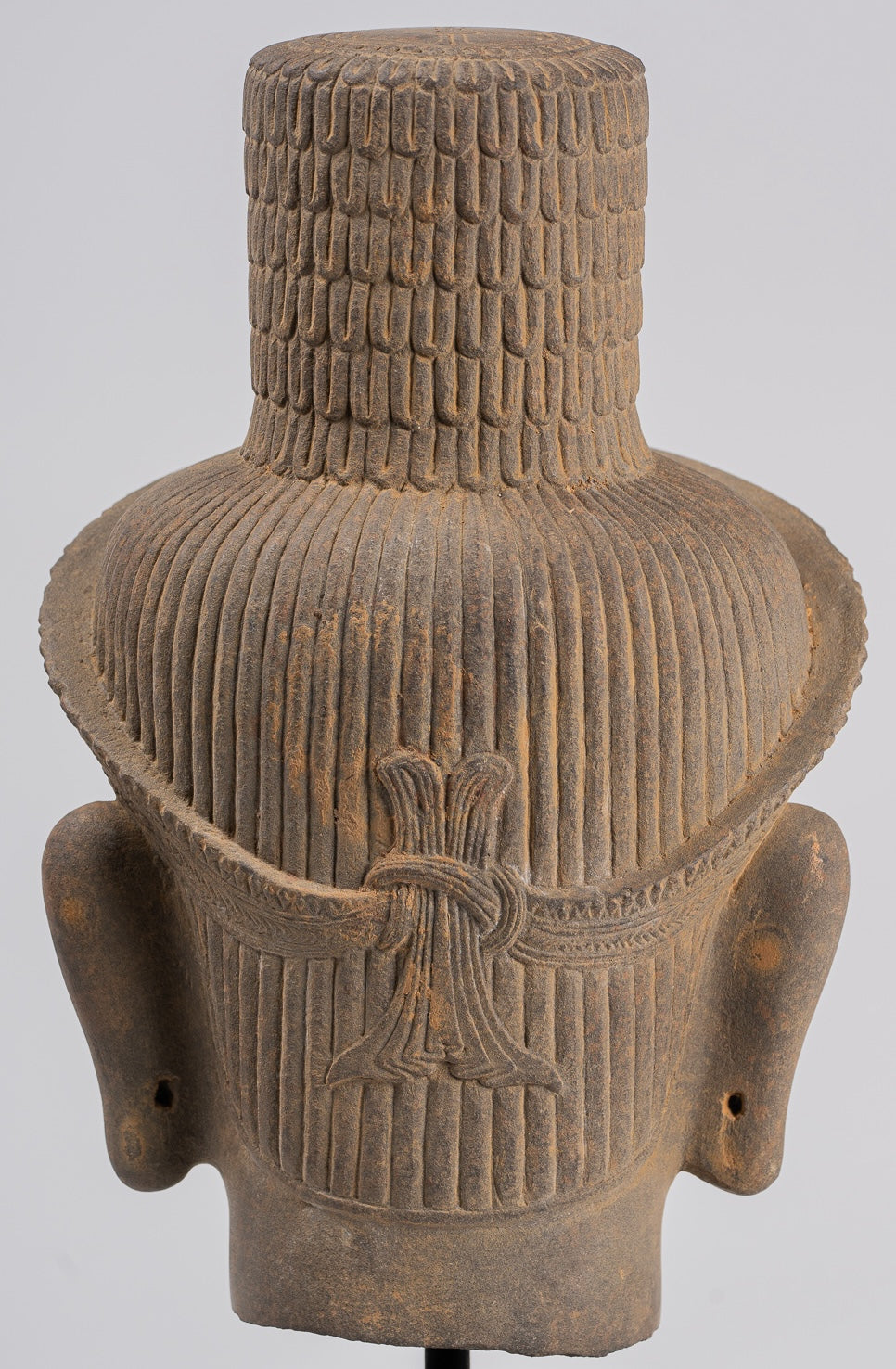 Vishnu Statue - Antique Koh Ker Style Stone Mounted Khmer Vishnu Head - 43cm / 17"