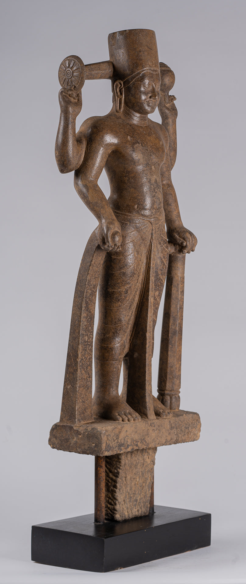 Vishnu Sculpture - Antique Pre-Angkor Style Mounted Sandstone Vishnu Statue - 91cm/36"