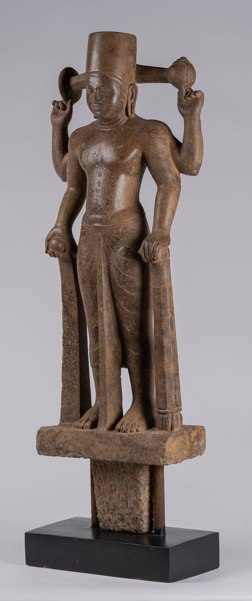 Vishnu Sculpture - Antique Pre-Angkor Style Mounted Sandstone Vishnu Statue - 91cm/36"