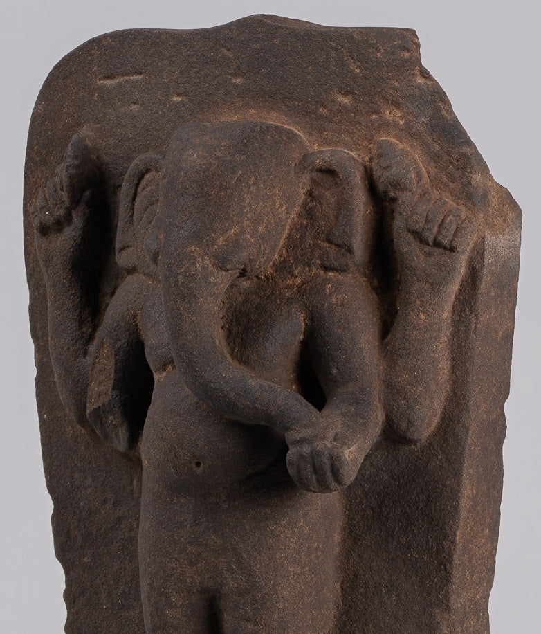 Ganesha Stele - Antique Vietnamese Style Stone Cham Mounted Ganesha Stele - 47cm/19"