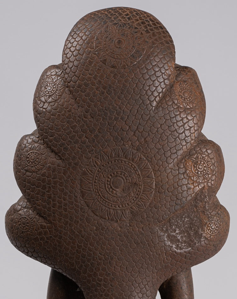 Buddha Statue - Antique Bayon Style Khmer Stone Seated Naga Meditation Buddha - 55cm/22"