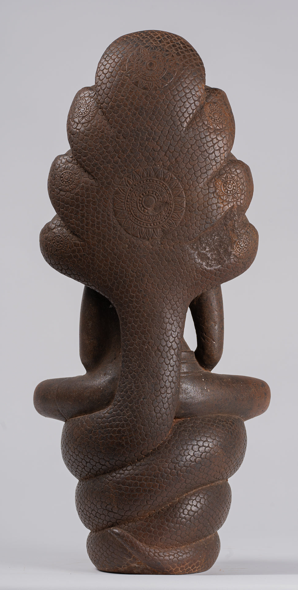 Buddha Statue - Antique Bayon Style Khmer Stone Seated Naga Meditation Buddha - 55cm/22"