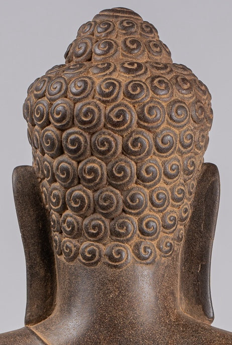 Large Buddha Statue - Antique Khmer Style Seated Stone Phnom Da Meditation Buddha Statue - 56cm/22"