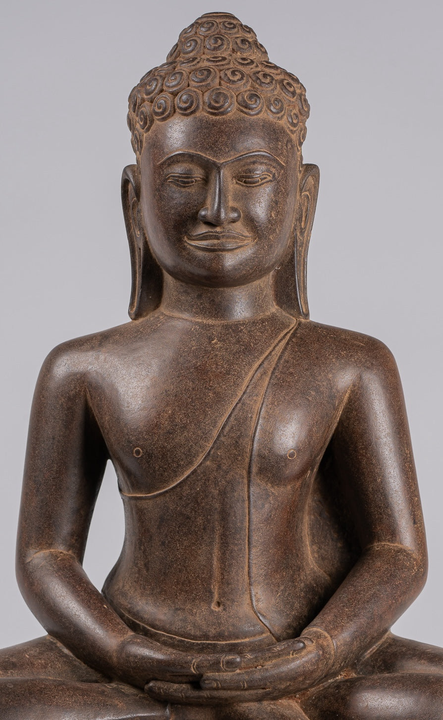 Large Buddha Statue - Antique Khmer Style Seated Stone Phnom Da Meditation Buddha Statue - 56cm/22"