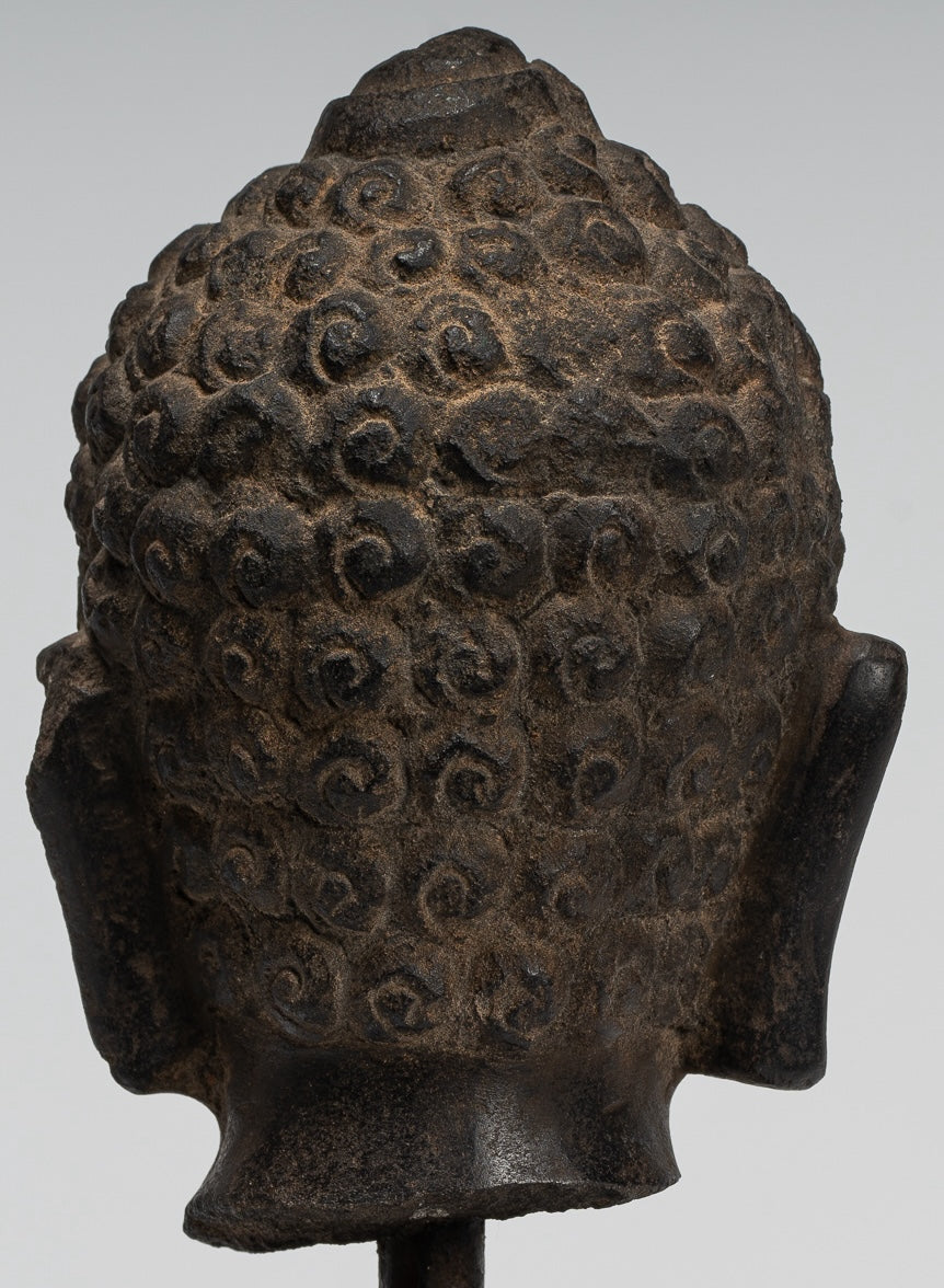 Buddha Statue - Antique Dvaravati Style Thai Stone Buddha Head Statue - 22cm/9"