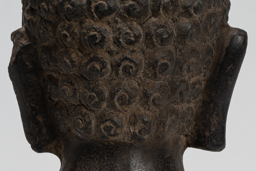 Buddha Statue - Antique Dvaravati Style Thai Stone Buddha Head Statue - 22cm/9"
