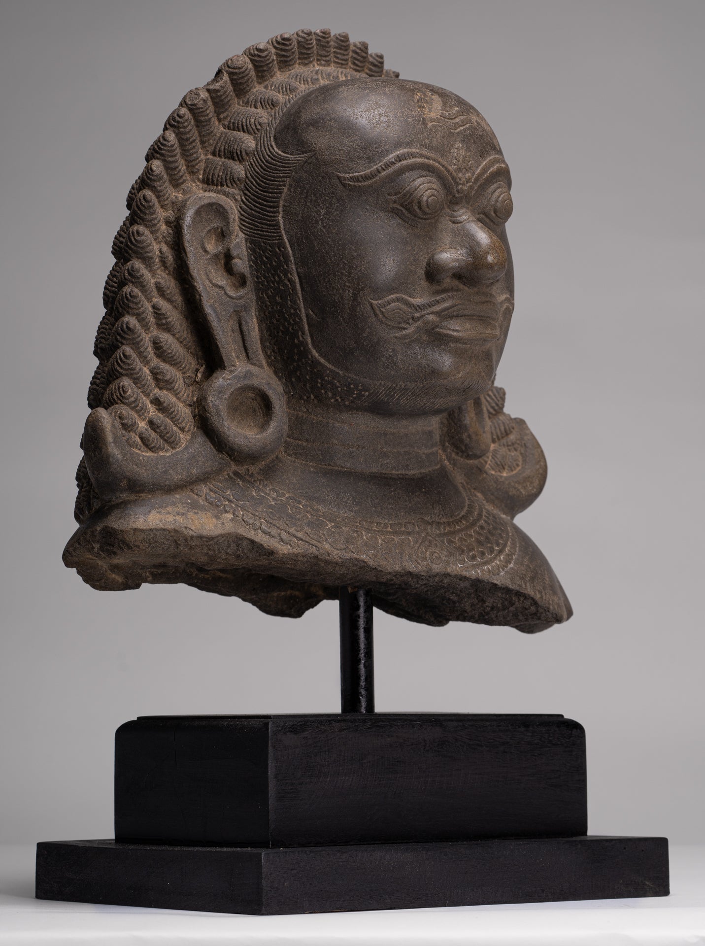 Guardian Statue - Antique Khmer Stone Angkor Wat Style Yaksha Temple Guardian - 42cm / 17"