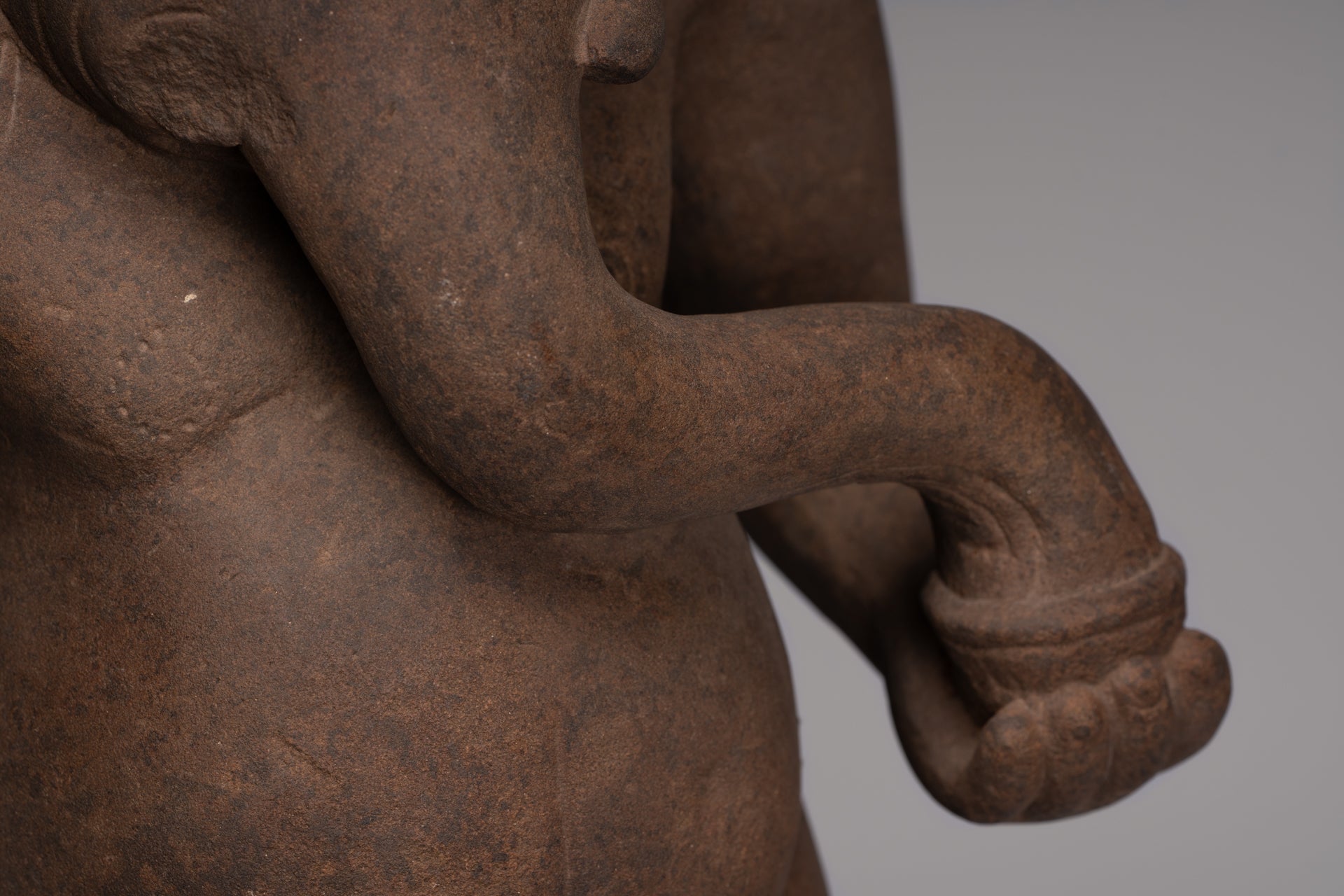 Ganesha Statue - Antique Vietnamese Style Stone Cham Mounted Ganesha Torso Statue - 67cm/27"