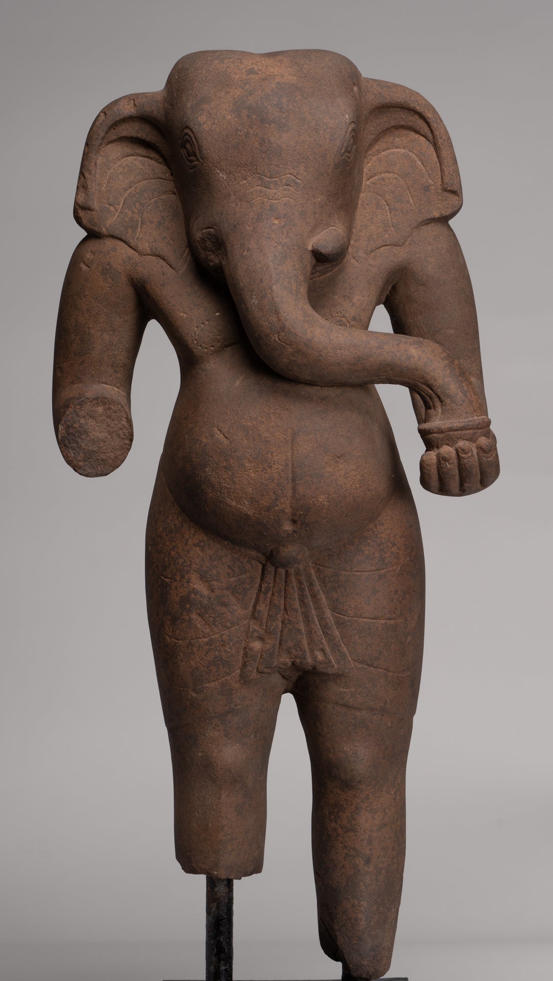 Ganesha Statue - Antique Vietnamese Style Stone Cham Mounted Ganesha Torso Statue - 67cm/27"