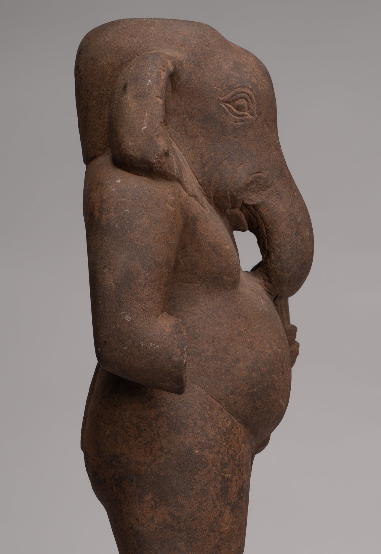 Ganesha Statue - Antique Vietnamese Style Stone Cham Mounted Ganesha Torso Statue - 67cm/27"