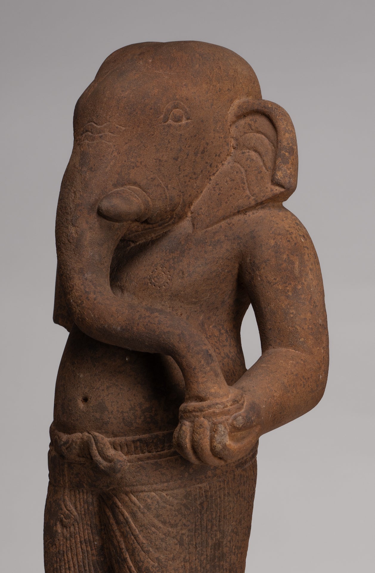 Ganesha Statue - Antique Khmer Style Stone Baphuon Mounted Ganesha Torso Statue - 66cm/26"