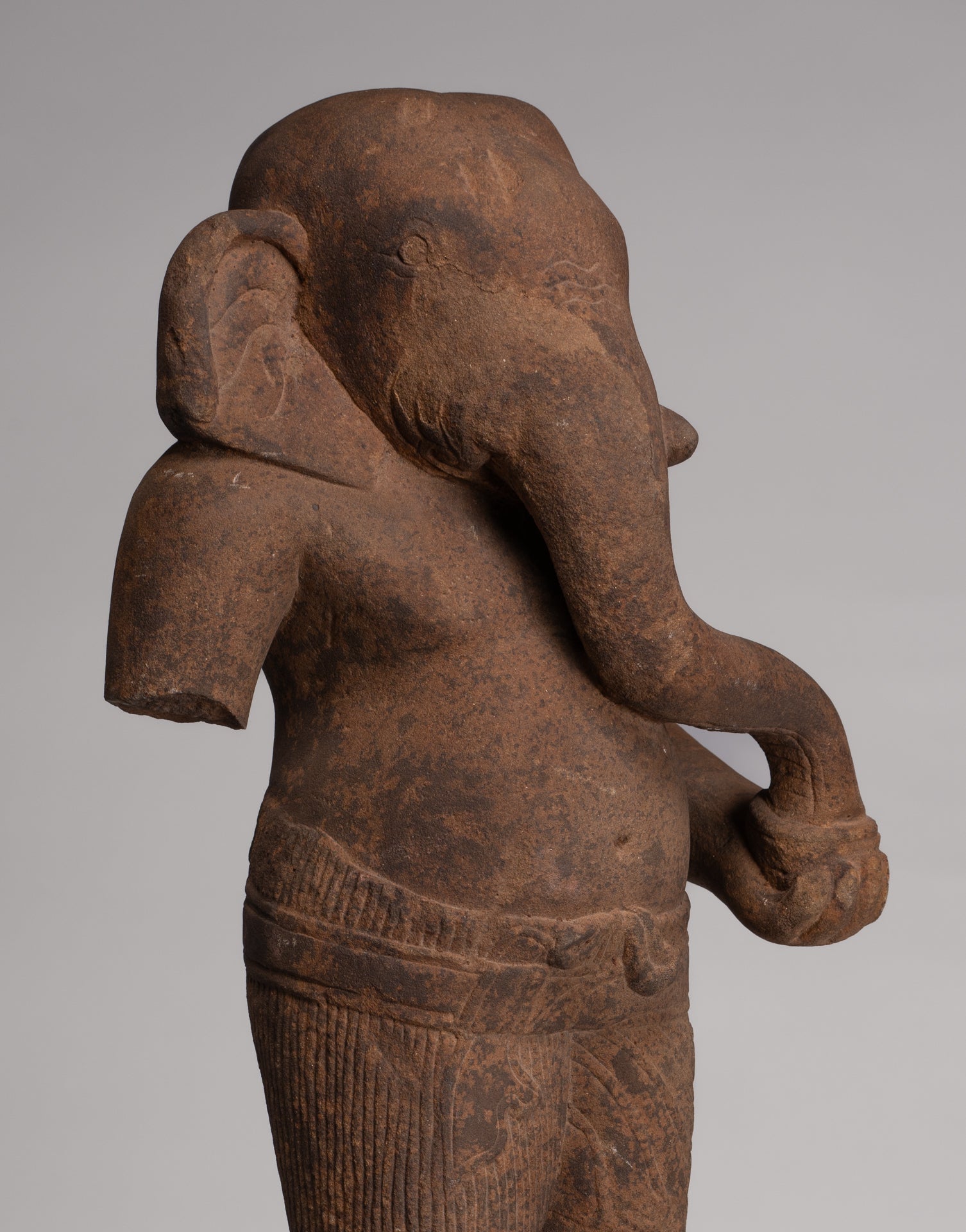 Ganesha Statue - Antique Khmer Style Stone Baphuon Mounted Ganesha Torso Statue - 66cm/26"