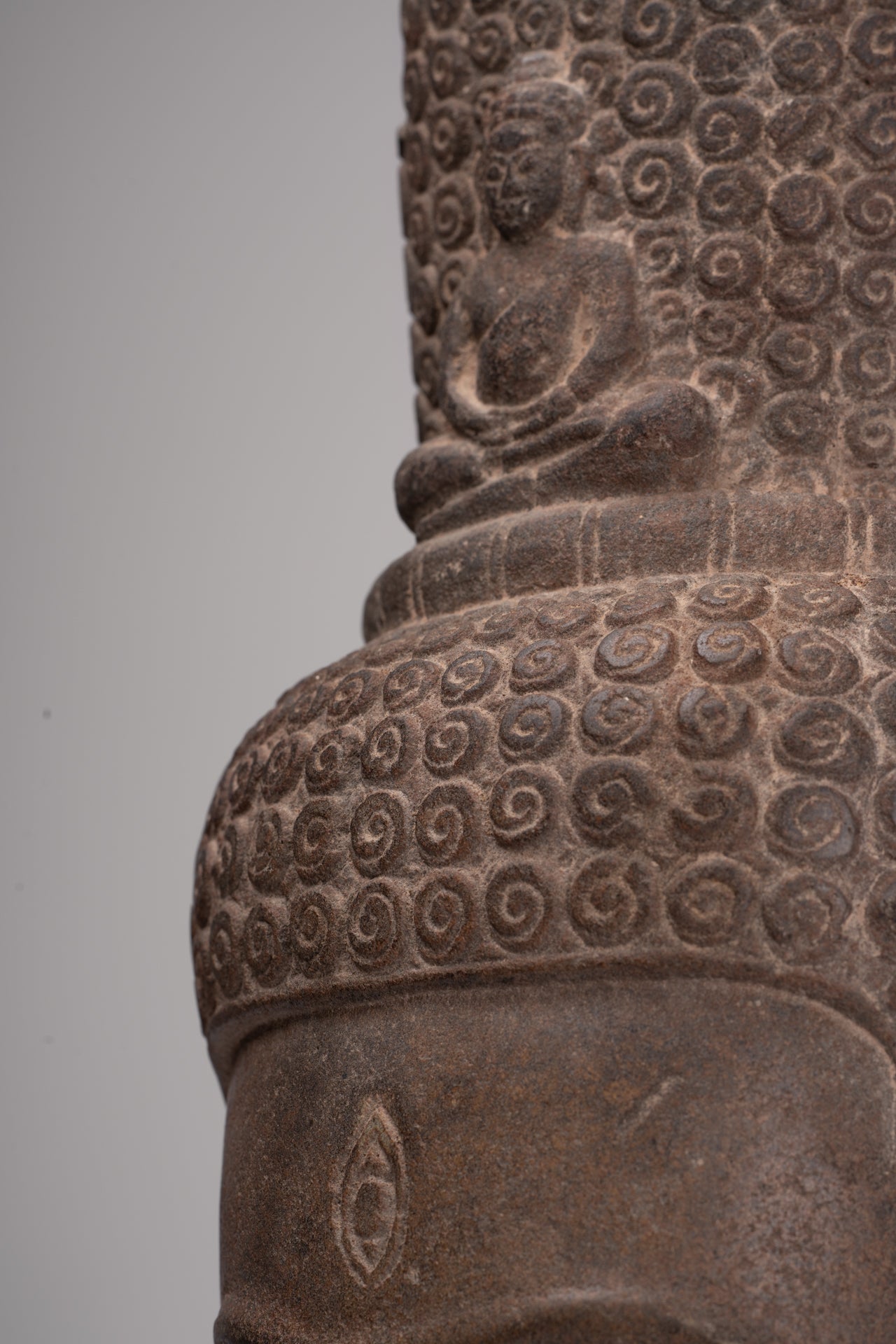 Lokeshvara Statue - Antique Khmer Style Mounted Stone Bayon Style Lokeshvara Head - 48cm/19"