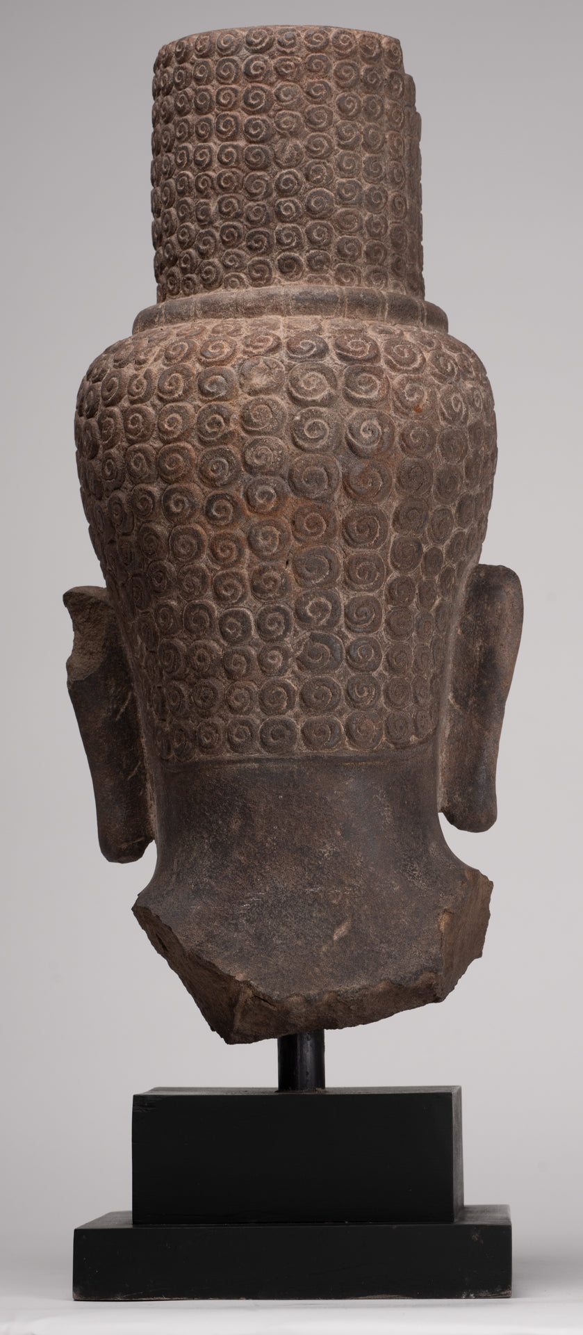 Lokeshvara Statue - Antique Khmer Style Mounted Stone Bayon Style Lokeshvara Head - 48cm/19"