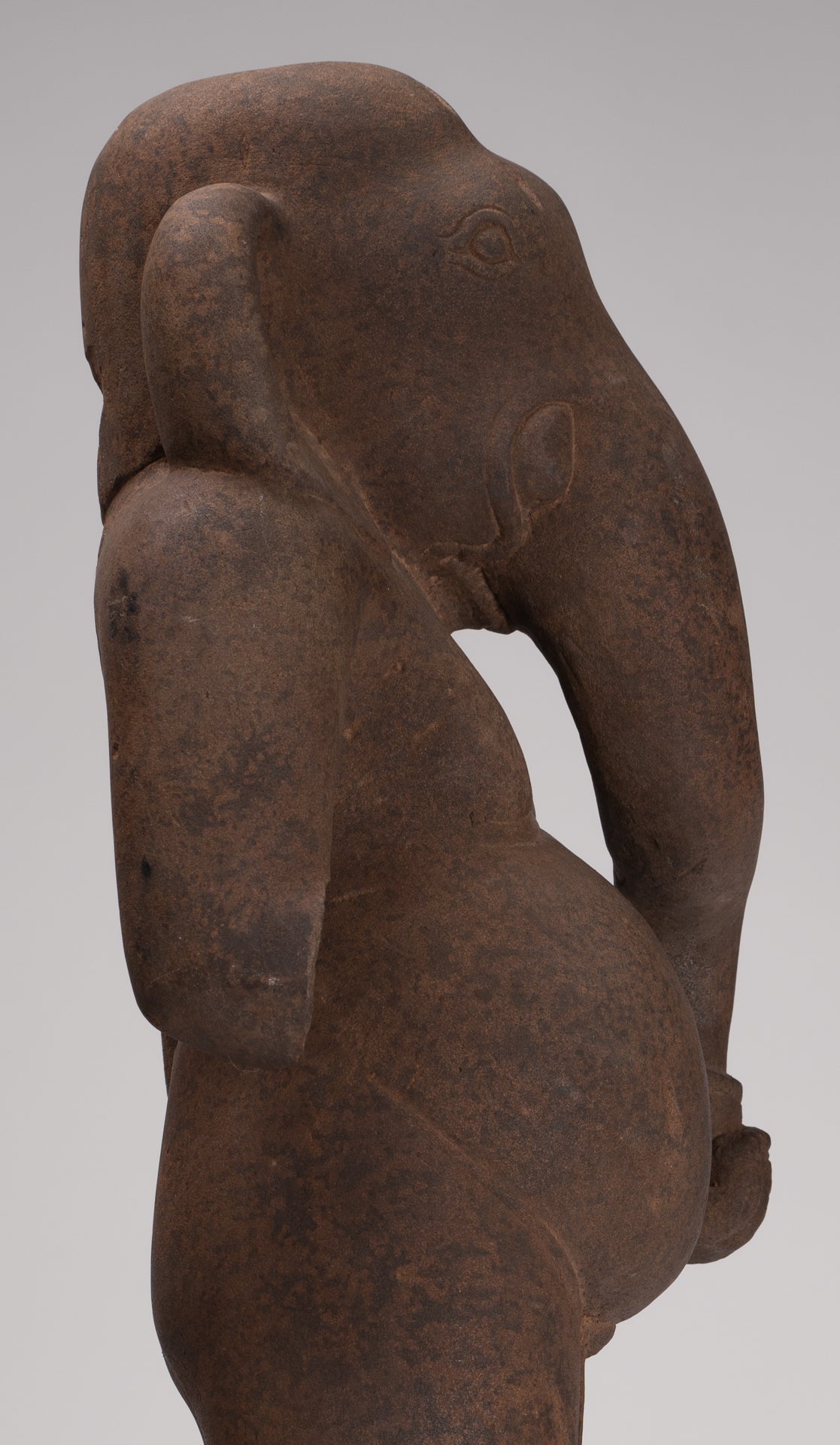 Ganesha Statue - Antique Vietnamese Style Stone Cham Mounted Ganesha Torso Statue - 70cm/28"