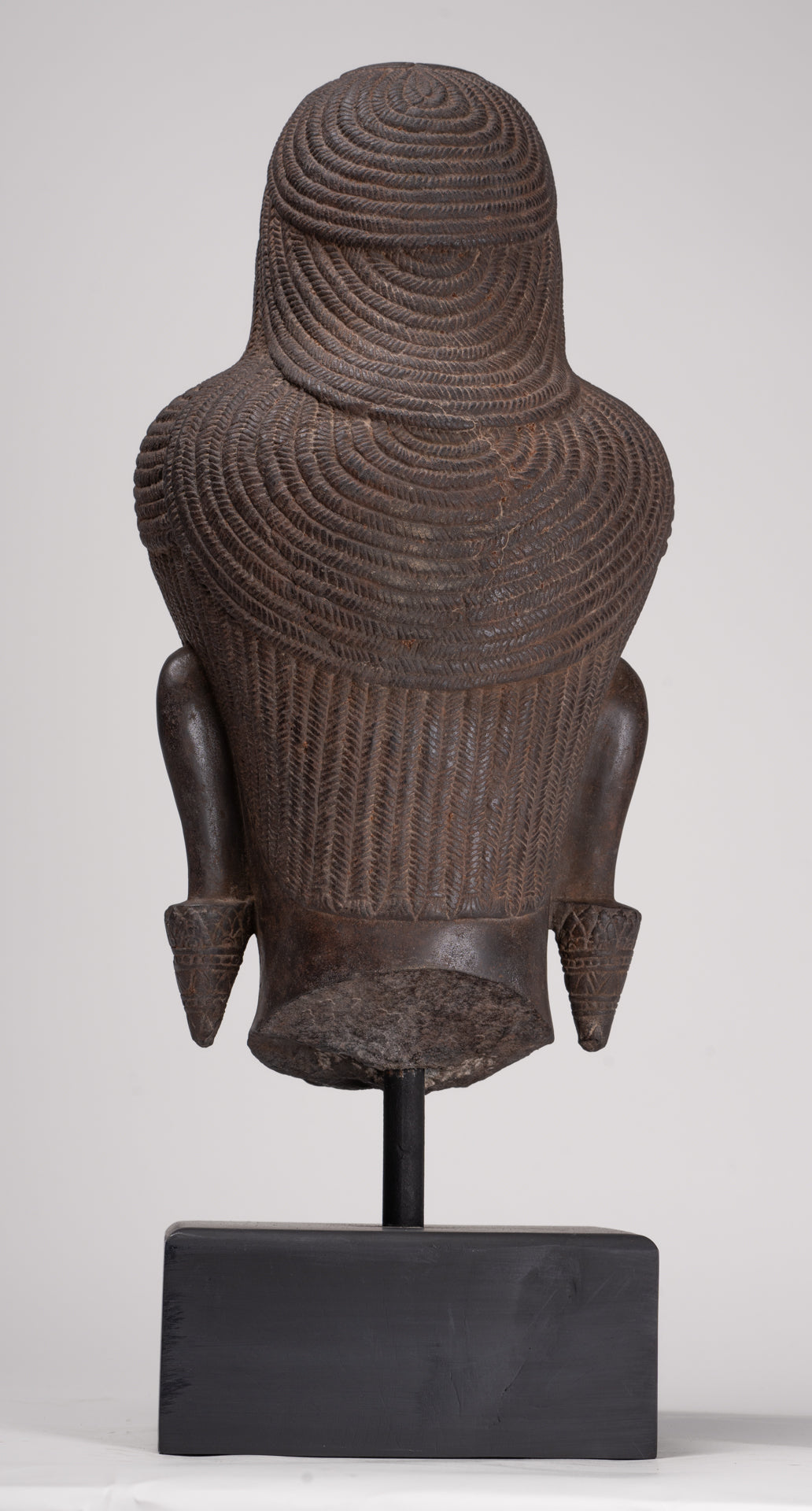 Lokeshvara Statue - Antique Khmer Style Mounted Stone Baphuon Style Lokeshvara Head - 55cm/22"