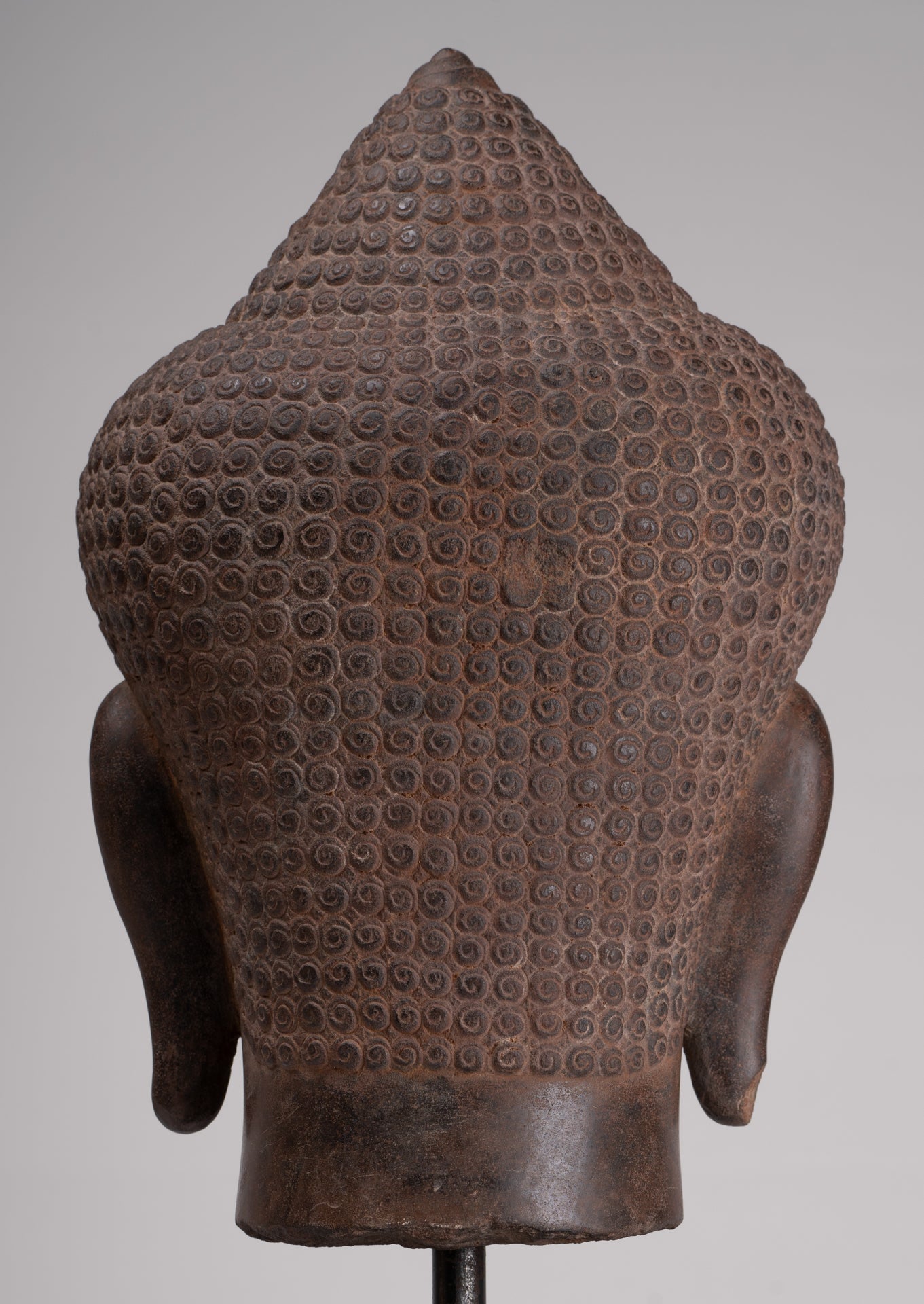 Buddha Statue - Antique Pre-Angkor Style Mounted Stone Khmer Buddha Head - 55cm/22" Tall