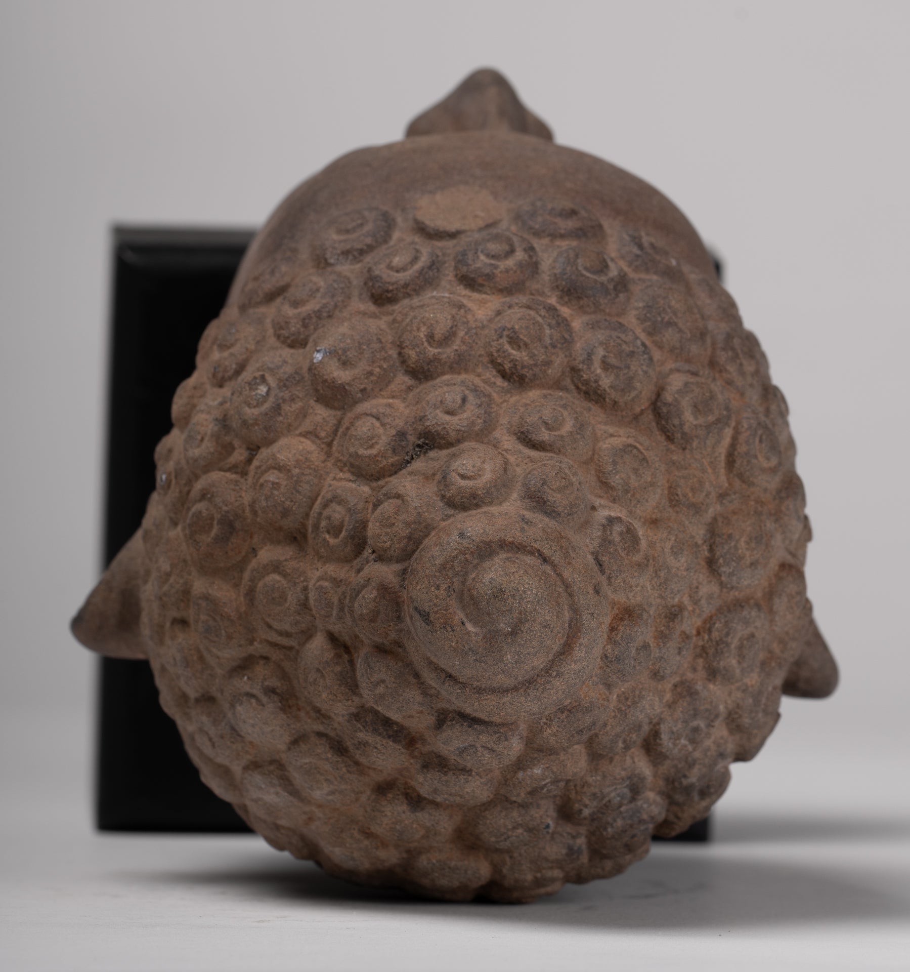 Buddha Statue - Antique Phnom Da Style Mounted Stone Khmer Buddha Head - 26cm/10" Tall