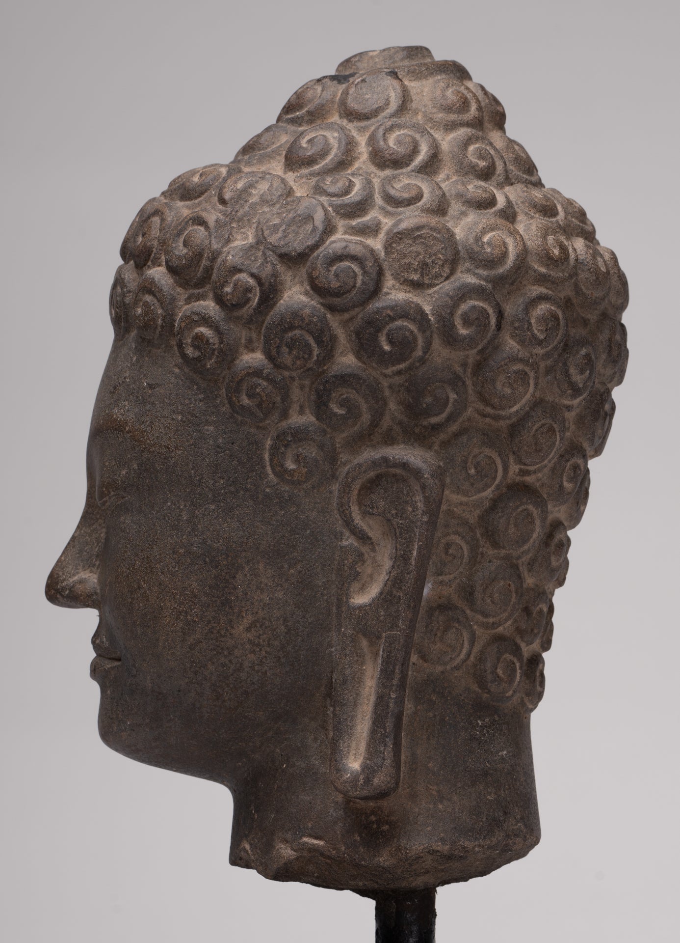 Stone Buddha Statue - Antique Khmer Style Stone Phnom Da Buddha Head - 34cm/14"