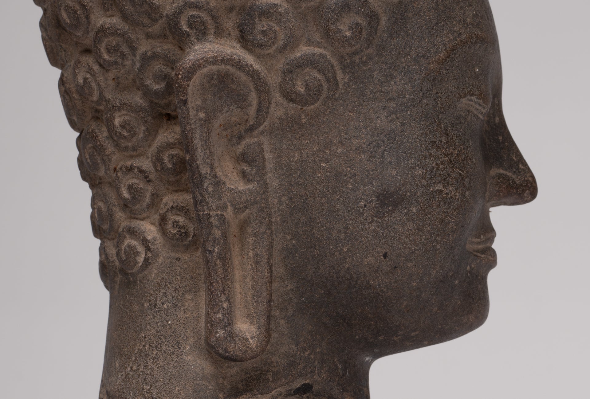 Stone Buddha Statue - Antique Khmer Style Stone Phnom Da Buddha Head - 34cm/14"