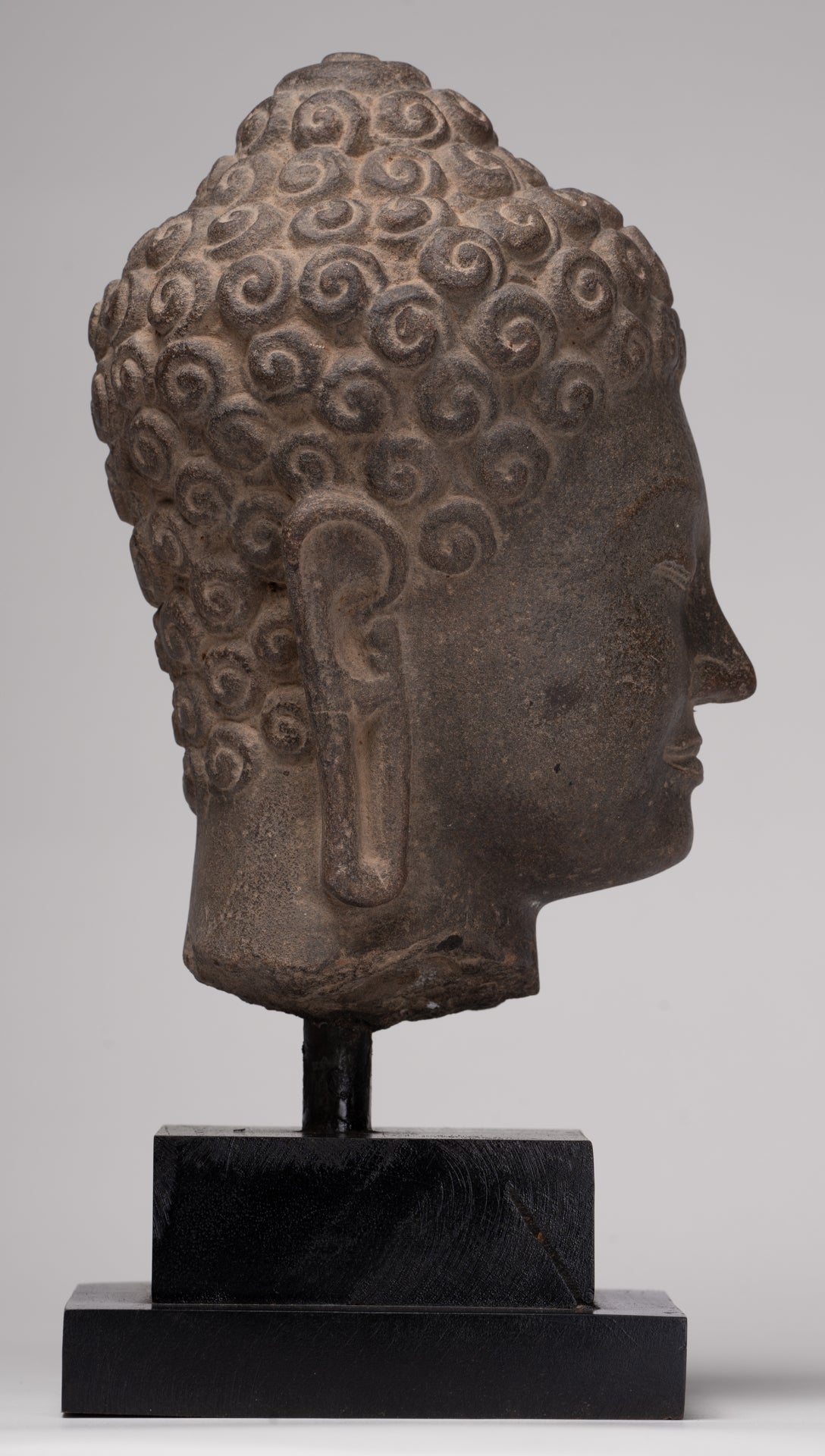 Stone Buddha Statue - Antique Khmer Style Stone Phnom Da Buddha Head - 34cm/14"