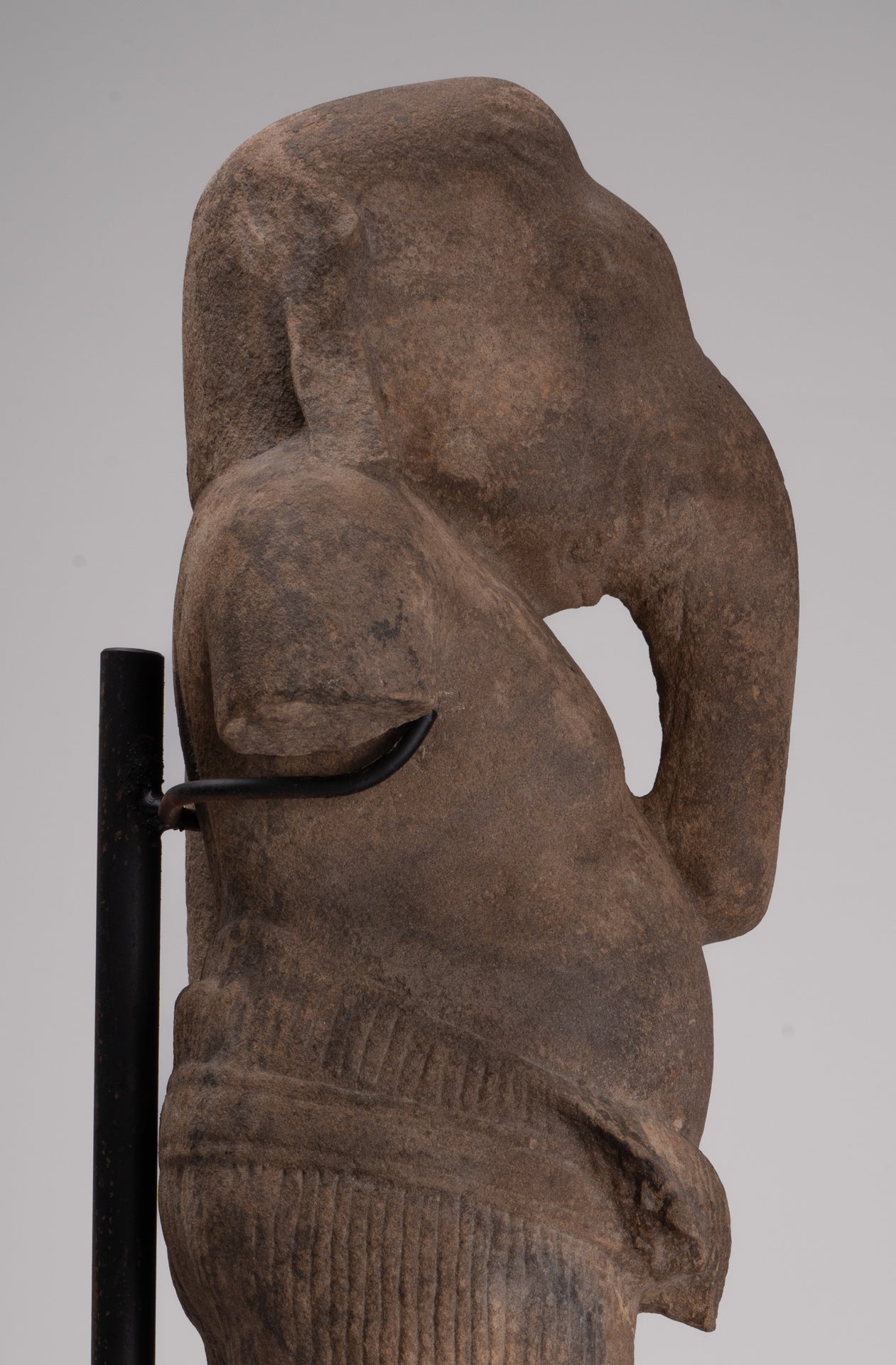 Ganesha Statue - Antique Khmer Style Stone Bayon Mounted Ganesha Torso Statue - 61cm/24"