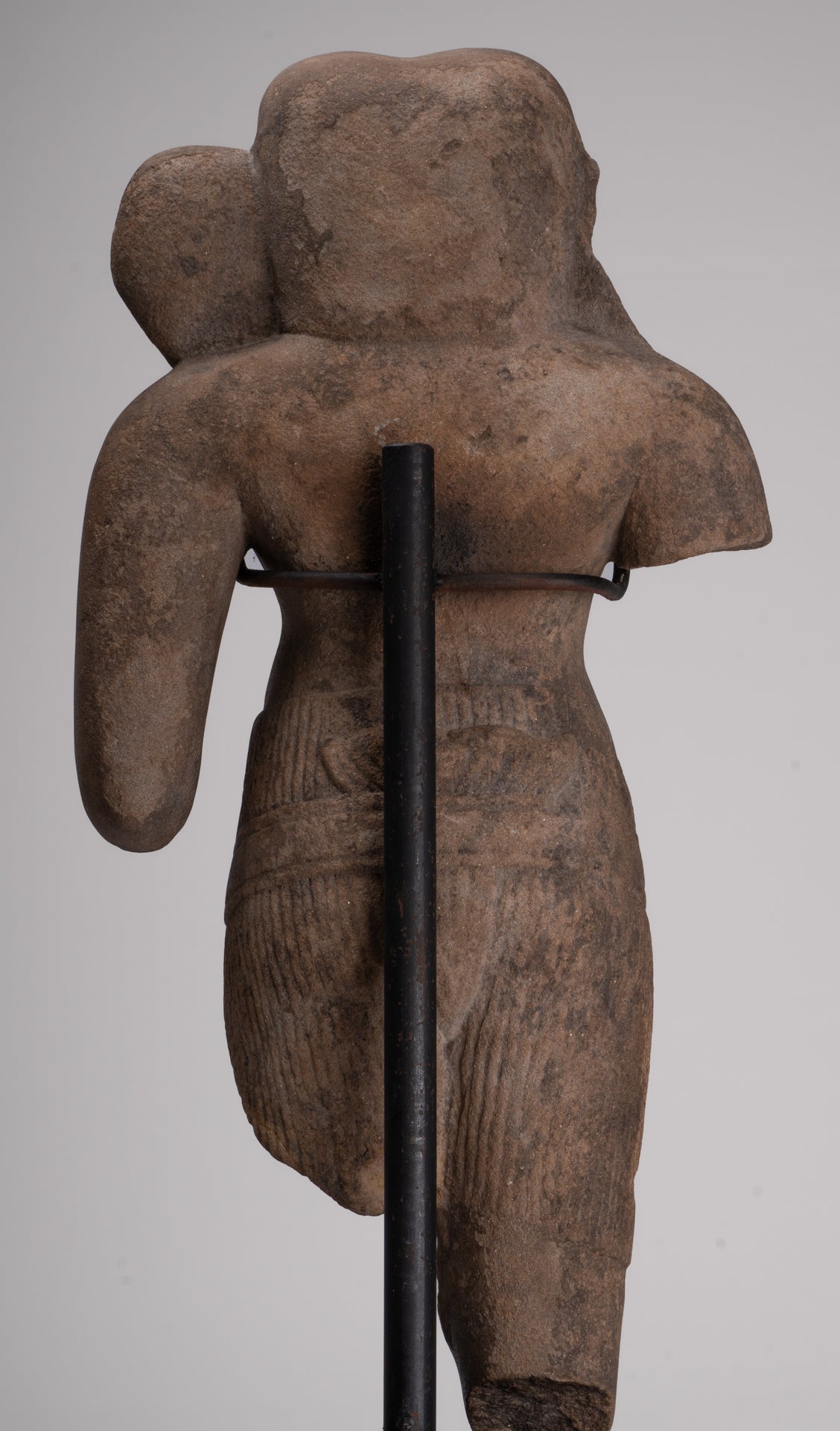 Ganesha Statue - Antique Khmer Style Stone Bayon Mounted Ganesha Torso Statue - 61cm/24"