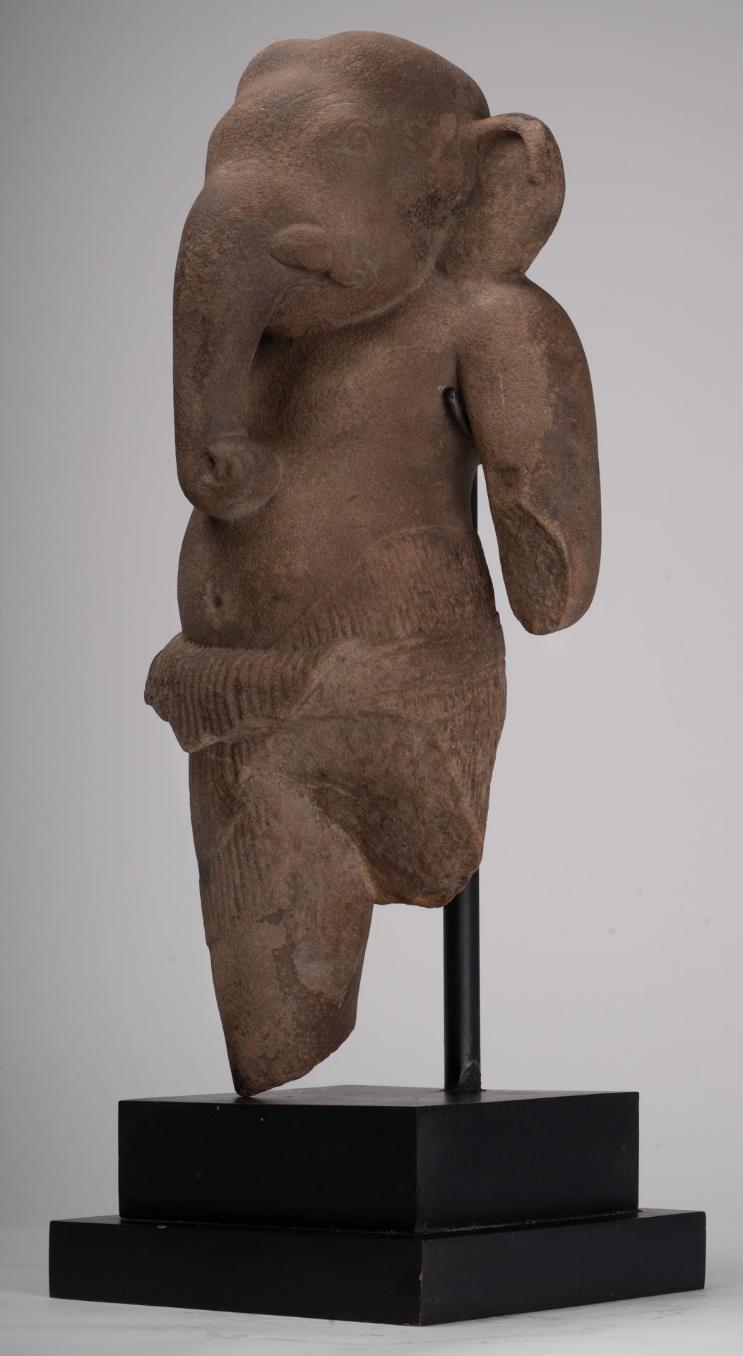 Ganesha Statue - Antique Khmer Style Stone Bayon Mounted Ganesha Torso Statue - 61cm/24"